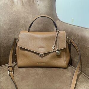 Michael Kors Tan Pebbled Leather Top-Handle Satchel with Shoulder Strap